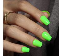 KQueenest Press on Nails - Lot de 30 faux ongles courts avec colle - Vert clair - Cercueil - Couleur unie - Ballerine - Faux ongles - Vert herbe - Pour femmes et filles