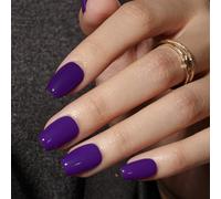 KQueenest Press on Nails Lot de 30 faux ongles courts avec colle - Violet foncé - Cercueil - Couleur unie - Ballerine - Faux ongles violets - Pour femmes et filles