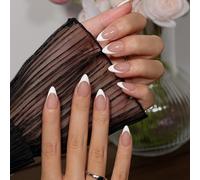 KQueenest Press On Nails - Lot de 30 faux ongles courts en acrylique - En forme d'amande - Blanc - Nude naturel à coller - Pour femme