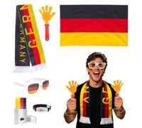 KQWVZ Ensemble d'articles de fan de l'Allemagne, décoration de l'Allemagne, équipement de supporter de football, noir et rouge, doré avec drapeau, carton, collier, bracelet, lunettes, peinture pour le