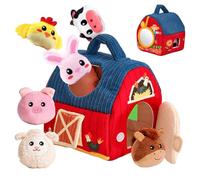 KQWVZ Jouet Bebe 6 Mois, Animaux De La Ferme en Peluche, Jouet Montessori pour Bébé De 6 À 12 Mois, Montessori Jouets Sensoriel Bebe avec Grange, Hochets, Miroirs, Cadeau 6-12 Mois Garçon Fille