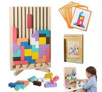 KQWVZ Wooden Stacking Puzzle Toy, Puzzle en Bois Tetris avec 42 Pierres Et 10 Cartes De Défi, TetrisPuzzle en Bois 3D Empilable Enfants 3 4 5 6 Ans, pour Garçons Et FillesPuzzle Jeux De Réflexion