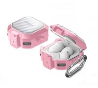 KQXG Coque pour Samsung Galaxy Buds Live/Buds FE/Buds 2 / Buds Pro/Buds 2 Pro - Transparente, Aspect de Fibre de Carbone, PC Dur et Silicone, Crochet Métallique, Sécurité Renforcée -Rose
