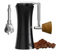 KR Royal TowerXS7 Moulin à café manuel, en aluminium, manche en bois de noyer et broyeur conique en acier inoxydable robuste à double roulement, 55 degrés de mouture, capacité de 30 g, noir
