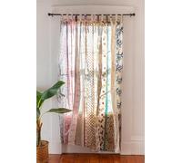 KRAAFTY Rideaux transparents en mélange de soie indienne, style sari, motif patchwork, pour salon, chambre à coucher, rideaux décoratifs pour la maison, filtrant la lumière (blanc)