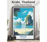 Krabi, Thailand Cross Stitch Pattern: Large Print Vintage Travel Poster Cross-Stitch Design