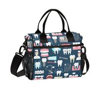 Krafig Sac à déjeuner réutilisable avec motif dents pour bureau, randonnée, pique-nique, plage, récipient isotherme avec bandoulière réglable pour femmes, hommes et adultes