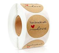 Kraft Handmade with Love Stickers,Rouleau d'étiquettes Baking Sticker,Self-Adhesive Label pour cadeaux,Stickers Etiquettes pour Mariage Cadeau,Rouleaux d'autocollants faits mai (A)