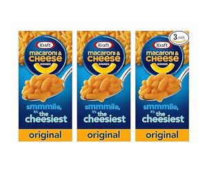Kraft Mac & Cheese 3-Pack, 206 grammes chacun, dîner gastronomique original au fromage, repas instantané, cuisine américaine, macaroni au fromage - Le repas entièrement américain!