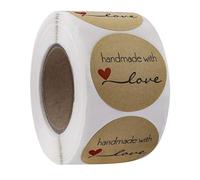 Kraft Papier Autocollants "Handmade with Love" 3.8cm Rond Étiquette Adhésives Rouleau Kraft Fait À La Main avec Amour Autocollant Label pour DIY Cuisson Scrapbooking Cadeau Décor 1 Rouleau 500 Pièces