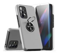 KRAFTCARE Coque de protection pour Samsung Galaxy A53 5G avec 1 film de protection en verre blindé - Avec anneau intégré à 360° - Coque de protection magnétique anti-chocs - Argenté