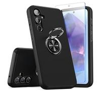 KRAFTCARE Coque de protection pour Samsung Galaxy A55 5G avec film de protection d'écran en verre blindé et anneau intégré à 360° - Noir