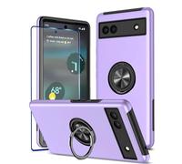 KRAFTCARE Coque pour Google Pixel 6a avec anneau de béquille et protecteur d'écran, antichoc et anti-rayures, anneau magnétique à 360°, coque de téléphone pour Google Pixel 6a - Violet