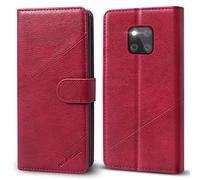 KRAFTCARE Coque pour Huawei Mate 20 Pro, Housse Huawei Mate 20 Pro, Etui Protection Housse Premium en Cuir PU, Fermeture Magnétique Flip Case Compatible avec Huawei Mate 20 Pro, Vin Rouge