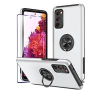 KRAFTCARE Coque pour Samsung S20 FE avec anneau de béquille et protecteur d'écran, antichoc et anti-rayures, anneau magnétique à 360°, coque de téléphone pour Samsung Galaxy S20 FE - Argenté