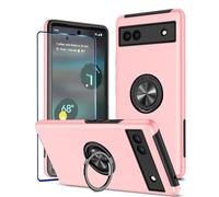 KRAFTCARE Pour Google Pixel 6a Cas Avec Bague De Béquille Et Protecteur D'écran, Antichoc Et Anti-rayures 360 ° Support De Bague Magnétique Stand Couverture De Téléphone Pour Google Pixel 6a - Rose