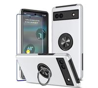 KRAFTCARE Pour Google Pixel 6a Cas Avec Bague De Béquille Et Protecteur D'écran, Antichoc Et Anti-rayures 360 ° Support De Bague Magnétique Stand Couverture De Téléphone Pour Google Pixel 6a - Argent