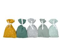 KraftKids Calendrier de l'Avent en mousseline 100 % coton - À remplir - Jaune/vert/gris - Avec ruban de fermeture pratique - 12 x 21 cm - Fabriqué à la main dans l'Union européenne