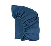 KraftKids Drap-housse en mousseline bleue 100 % coton - Dimensions 120 x 60 cm - Fabriqué à la main dans l'Union européenne.