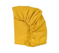 KraftKids Drap housse mousseline double crêpe jaune moustard en 100 % coton de taille 140 x 70 cm, housse de matelas fabriquée à la main dans l'UE.