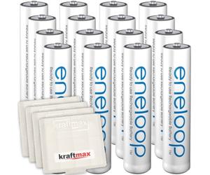 Kraftmax 16er-Pack Panasonic Eneloop AAA / Micro Akkus - Neueste Generation - Hochleistungs Akku Batterien in Kraftmax Akkuboxen V5, 16er Pack