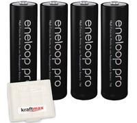 Kraftmax 4er-Pack Panasonic Pro XX AA/Mignon Akkus - Neueste Generation - 2550 mAh Hochleistungs Akku Batterien in Kraftmax Akkubox V5, 4er Pack