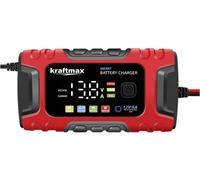 Kraftmax BC-360 Chargeur de batterie de voiture 6 A entièrement automatique 12 V avec compensation de température - Convient pour voitures, camions, motos, tondeuses à gazon, bateau et batteries