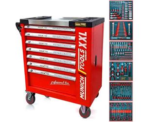 KraftMüller Servante d'Atelier Munich Tools XXL Cabinet 7/6 Rouge, sur 4 roulettes 7 tiroirs Dont 6 outillés - 1 Placard Latéral ynamo