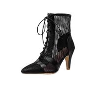 Kraftpaid Bachata Bottes De Danse,Bottes De Danse Latine Femme,Latine Bottines Lacets,Bottes De Danse pour Femmes,Bout Fermé Chaussures De Danse De Salon à Talons Hauts pour La Danse Jazz Moderne