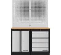 Kraftwerk Tools 3964K-S5-W Mobilio 2er combi paroi perforée, hêtre multiplis, 5 tiroirs