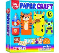 KRAFUN Kit d’Artisanat en Papier Animaux de Safari pour Enfants dès 3 Ans, 18 Projets Zoo DIY, Sacs, Assiettes, Instructions, Boîte Réutilisable, Jouet Éducatif