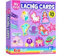 KRAFUN Kit de Cartes de Laçage Licorne pour Enfants dès 3 Ans, 10 Projets Débutants (Princesse, Sirène, Château), Instructions, Jouet Éducatif pour Motricité Fine