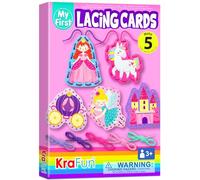 KRAFUN Kit de Cartes de Laçage Licorne pour Enfants dès 3 Ans, 5 Projets Débutants (Princesse, Licorne, Château), Instructions, Jouet Éducatif pour Motricité Fine