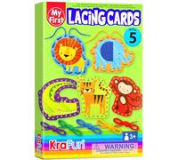 KRAFUN Kit de Cartes de Laçage Safari pour Enfants dès 3 Ans, 5 Projets Débutants (Lion, Singe, Éléphant), Instructions, Jouet Éducatif pour Motricité Fine