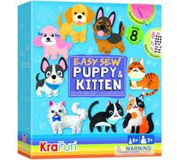 KraFun Kit de Couture Chiots et Chatons pour Enfants dès 5 Ans, 9 Projets Débutants (Poupées Peluche Chiens, Chats), Feutre, Instructions, Jouet Éducatif