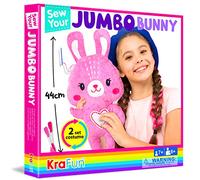 KRAFUN Kit de couture gros lapin géant pour enfants débutants Mon premier art et artisanat, faire 1 poupée en peluche avec 2 costumes, instructions et feutre en peluche pour apprendre à coudre