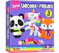 KraFun Kit de Couture Licorne pour Enfants 7-13 Ans, 3 Poupées en Peluche (Panda, Renard, Licorne), Feutre, Instructions, Étiquettes Tissu, Jouet Éducatif