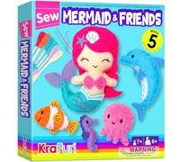 KRAFUN Kit de Couture Sirène pour Enfants dès 7 Ans, 5 Poupées en Peluche (Sirène, Dauphin, Hippocampe, Poisson Clown, Pieuvre), Feutre, Instructions, Jouet Éducatif