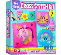 KRAFUN Kit de Point de Croix pour Enfants dès 5 Ans, 6 Projets Débutants (Porte-Clés, Sac, Oreiller), Feutre, Instructions, Jouet Éducatif pour Broder