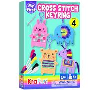KRAFUN Kits de point de croix pour enfants débutants, 4 porte-clés au point de croix, arts et artisanat avec animaux, licorne, kit de broderie à l'aiguille pour filles de 5 à 13 ans, kit de bricolage