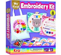 KRAFUN Mon premier kit de broderie pour débutants, enfants et adolescents, motifs de broderie simples, kit de broderie à la main comprend un cerceau, un chiffon, des instructions pour les points