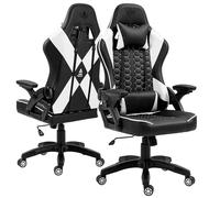 KRAKEN CHAIRS Chaise de Gaming en PVC Cuir - Noir Blanc - Siege Gamer Adulte - Chaise de Bureau - Confortable Chaises de Gamer - 130 kg - Ergonomique Fauteuil Gaming - Réglable Accoudoir/Lombaire
