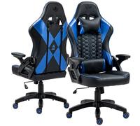 KRAKEN CHAIRS Chaise de Gaming en PVC Cuir - Noir Bleu - Siege Gamer Adulte - Chaise de Bureau - Confortable Chaises de Gamer - 130 kg - Ergonomique Fauteuil Gaming - Réglable Accoudoir/Lombaire