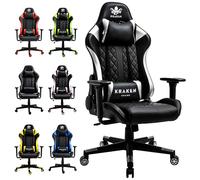 KRAKEN CHAIRS Chaise de Gaming en Simili Cuir Chaise de Bureau Chaise de Bureau réglable en Hauteur Chaise pivotante Chaise Ergonomique Accoudoirs réglables Coussin Lombaire Noir-Argent