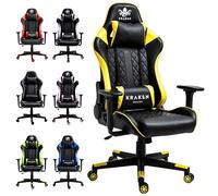 KRAKEN CHAIRS Chaise de Gaming en Simili Cuir Chaise de Bureau Chaise de Bureau réglable en Hauteur Chaise pivotante Chaise Ergonomique Accoudoirs réglables Coussin Lombaire Noir-Jaune