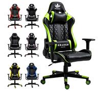 KRAKEN CHAIRS Chaise de Gaming en Simili Cuir Chaise de Bureau Chaise de Bureau réglable en Hauteur Chaise pivotante Chaise Ergonomique Accoudoirs réglables Coussin Lombaire Noir-Vert
