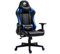 KRAKEN CHAIRS Chaise Gaming Simili Cuir - Bleu - Ergonomique Chaise de Bureau - Réglable en Hauteur, Accoudoirs - Coussin Lombaire - Confortable Fauteuil Gamer - Siège Gamer Adulte