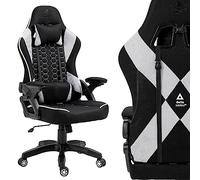 KRAKEN CHAIRS Chaise Gaming Tissu - Noir Blanc - Fauteuil Gamer Confortable Ergonomique - Réglable Accoudoir/Lombaire - Chaise Bureau Pivotante - pour Gamer Adulte Bureau - Chaise de Gaming