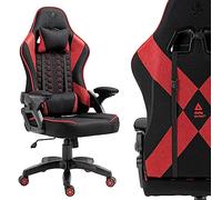 KRAKEN CHAIRS Chaise Gaming Tissu - Noir Rouge - Fauteuil Gamer Confortable Ergonomique - Réglable Accoudoir/Lombaire - Chaise Bureau Pivotante - pour Gamer Adulte Bureau - Chaise de Gaming