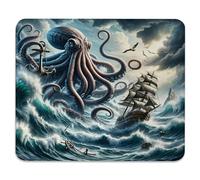 Kraken Géant, Pieuvre, Monstre, Vagues Océaniques, Voilier Et Monde Marin en Pleine Tempête Tapis De Souris Antidérapante Tapis Souris Bords Cousus Mouse Pad pour Études Maison Travail 25X30Cm